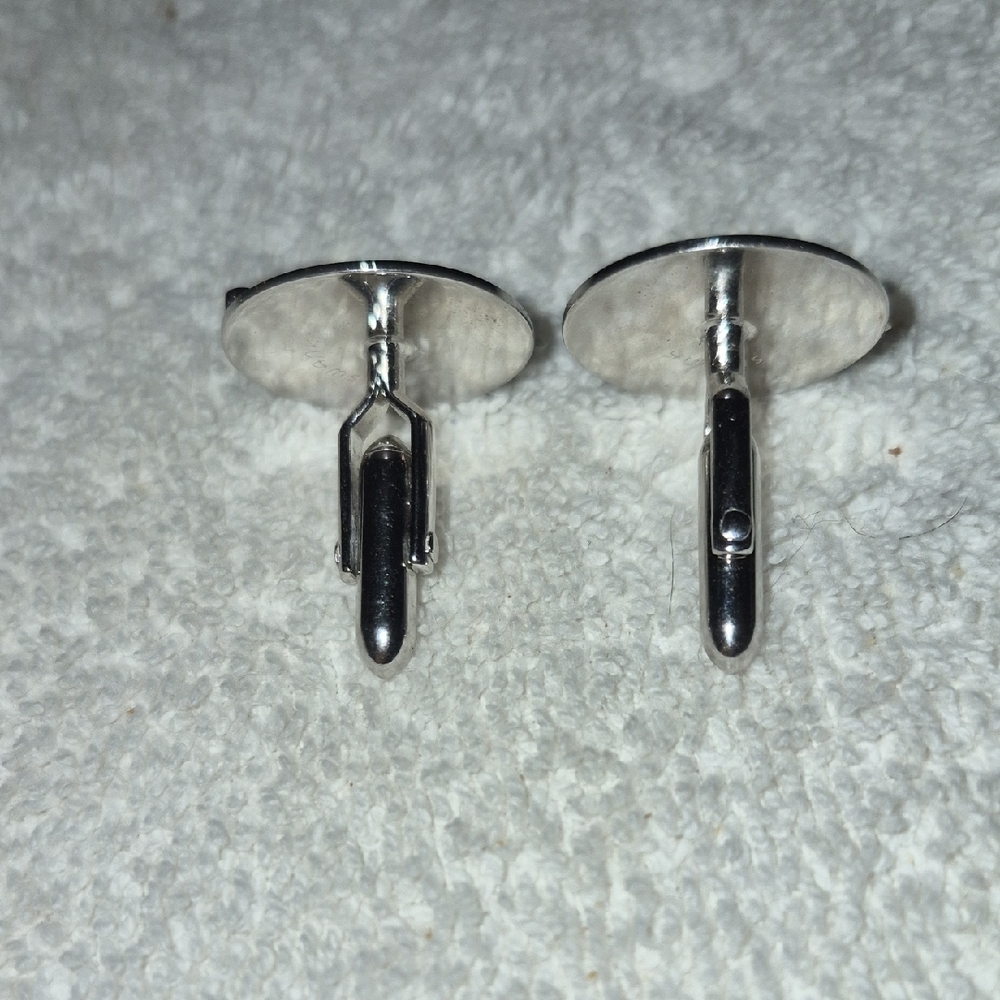 Silver Art Deco Round Cufflinks - Picture 2 of 2